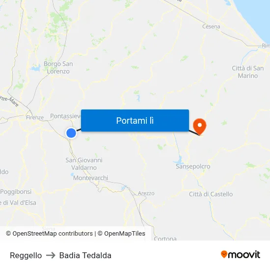 Reggello to Badia Tedalda map