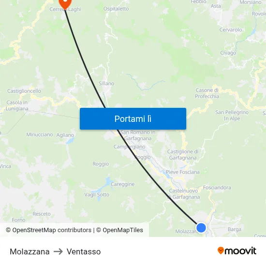 Molazzana to Ventasso map