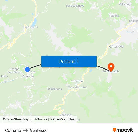 Comano to Ventasso map