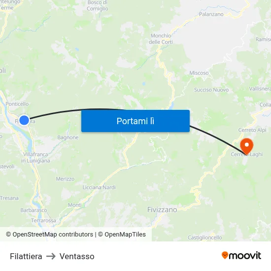 Filattiera to Ventasso map