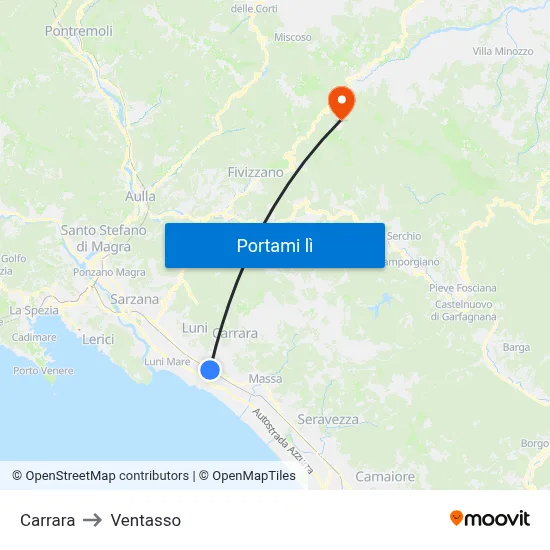 Carrara to Ventasso map