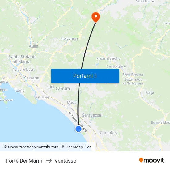 Forte Dei Marmi to Ventasso map
