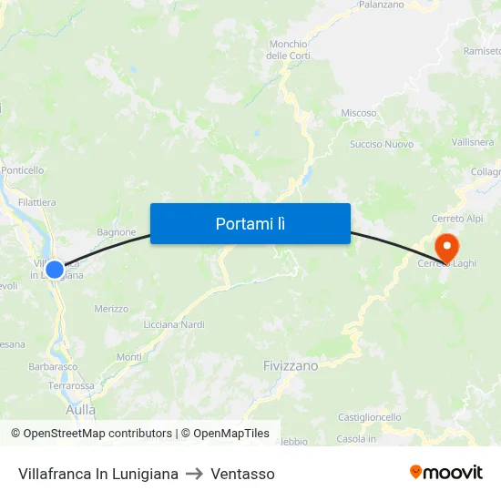 Villafranca In Lunigiana to Ventasso map