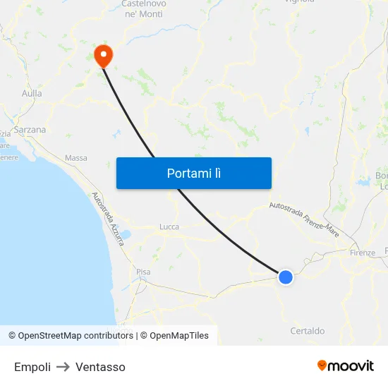 Empoli to Ventasso map