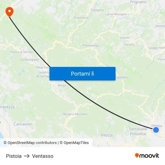 Pistoia to Ventasso map
