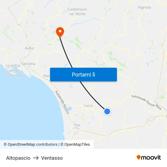 Altopascio to Ventasso map