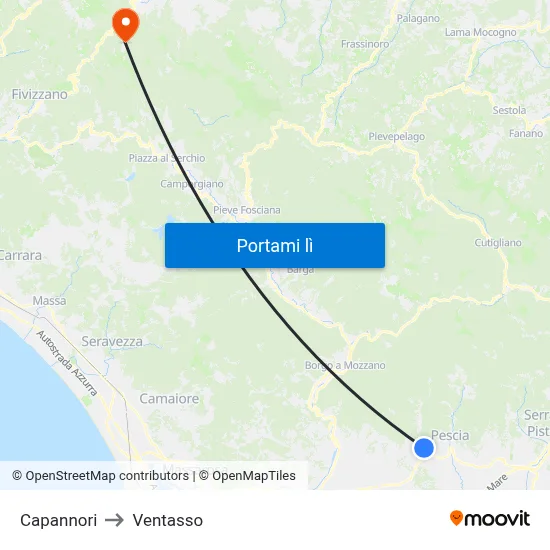 Capannori to Ventasso map