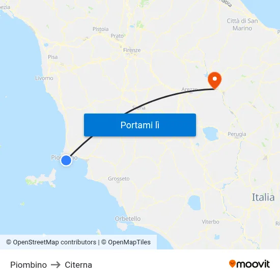 Piombino to Citerna map