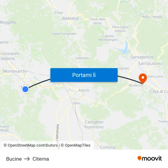 Bucine to Citerna map
