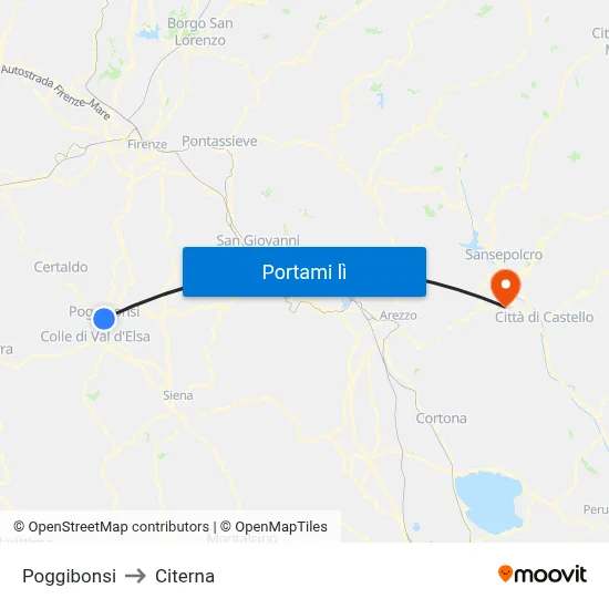 Poggibonsi to Citerna map