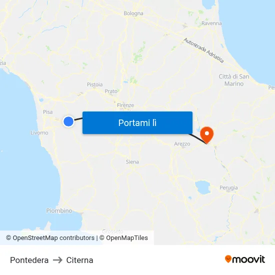 Pontedera to Citerna map