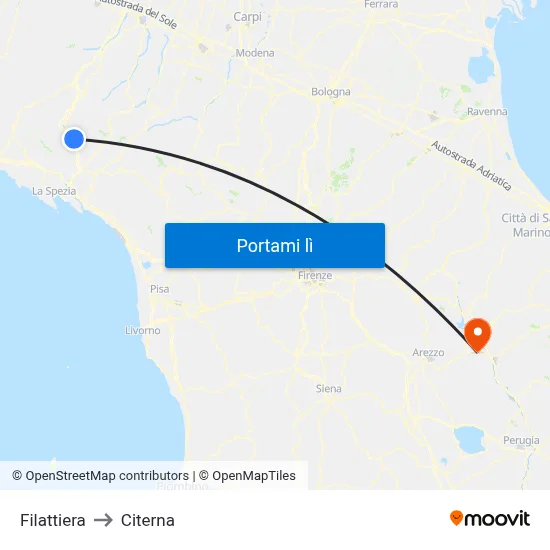 Filattiera to Citerna map
