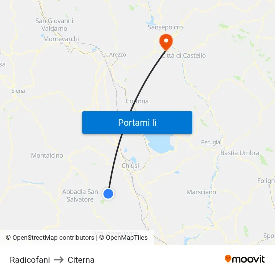 Radicofani to Citerna map