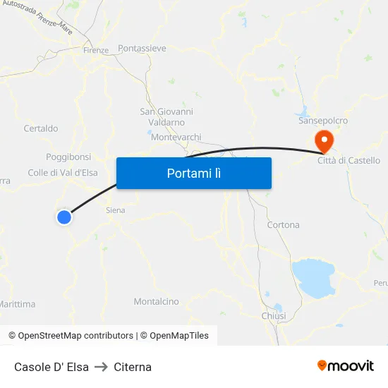 Casole D' Elsa to Citerna map