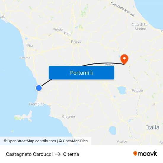 Castagneto Carducci to Citerna map