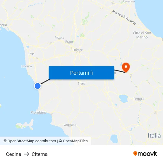 Cecina to Citerna map