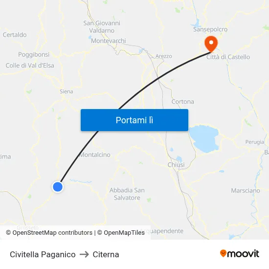 Civitella Paganico to Citerna map