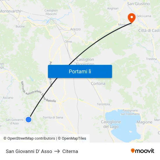 San Giovanni D' Asso to Citerna map