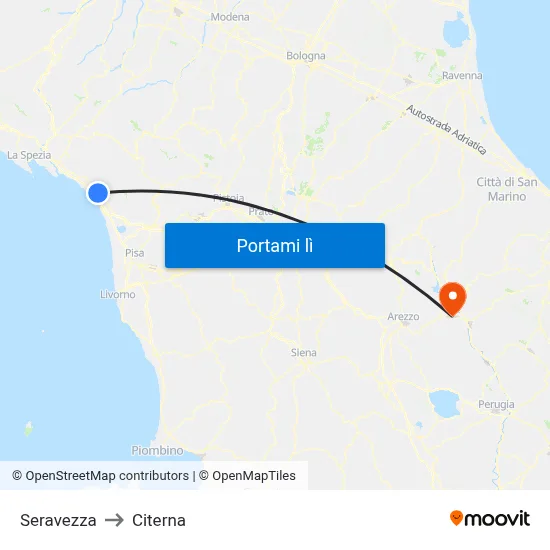 Seravezza to Citerna map