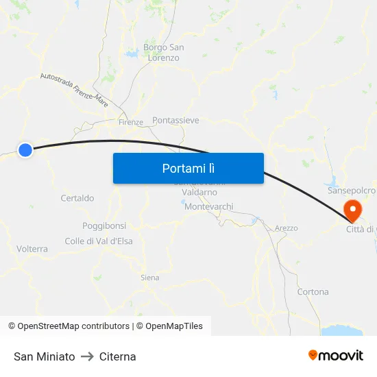 San Miniato to Citerna map