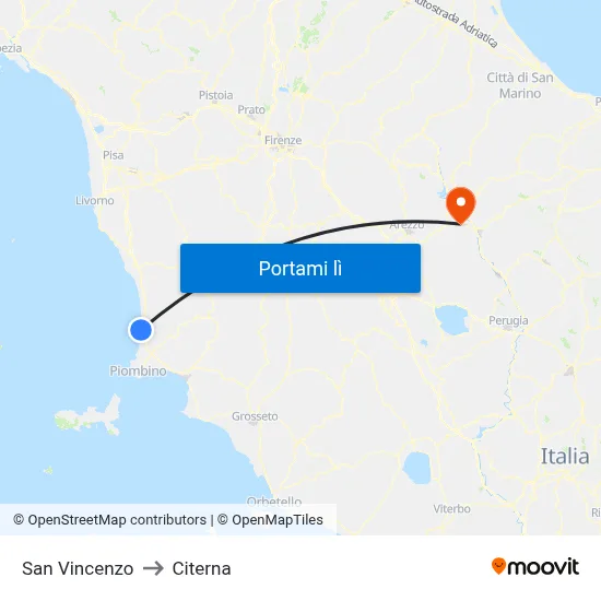 San Vincenzo to Citerna map