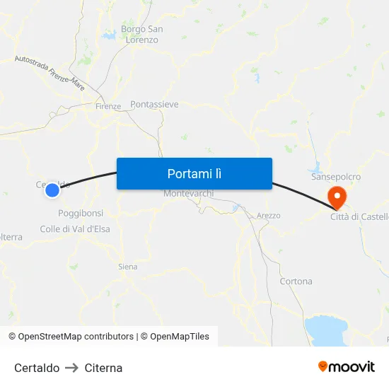 Certaldo to Citerna map
