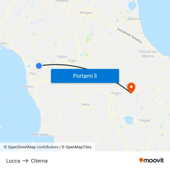 Lucca to Citerna map