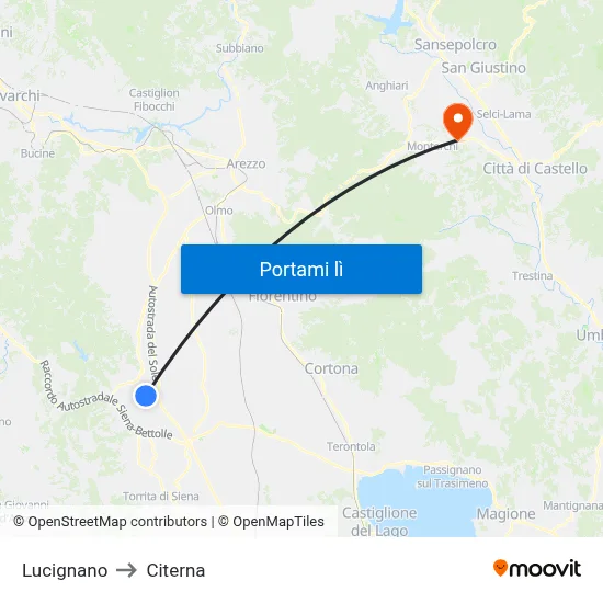Lucignano to Citerna map