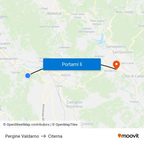 Pergine Valdarno to Citerna map