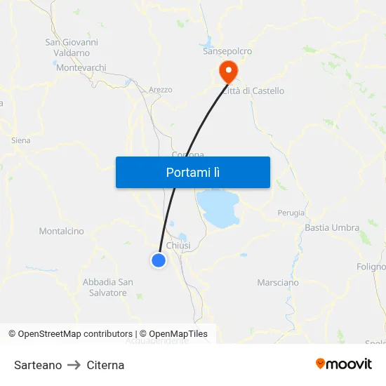 Sarteano to Citerna map