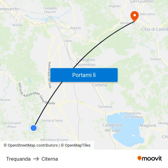 Trequanda to Citerna map