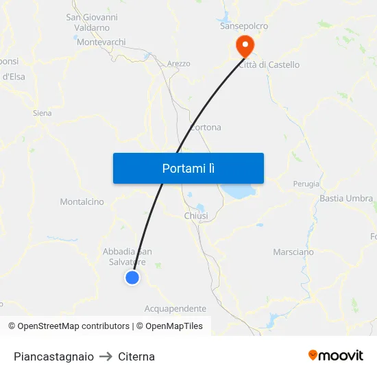 Piancastagnaio to Citerna map