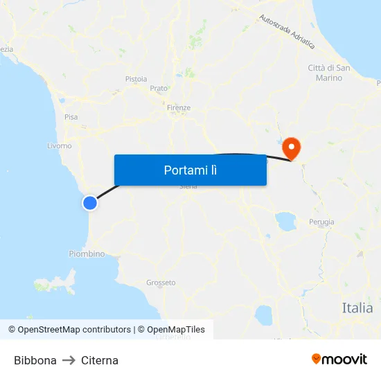 Bibbona to Citerna map