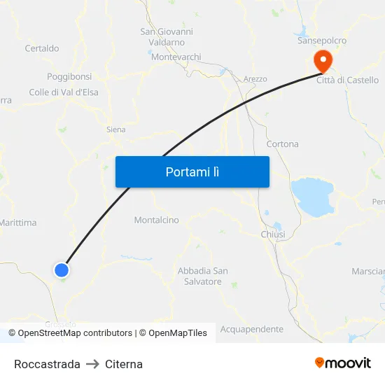 Roccastrada to Citerna map