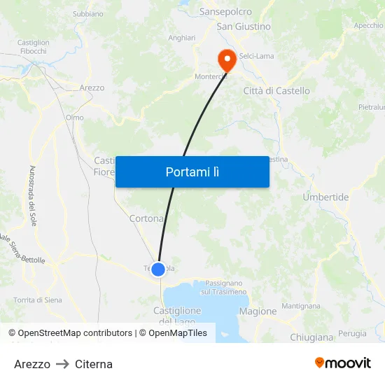 Arezzo to Citerna map