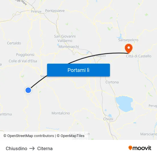 Chiusdino to Citerna map