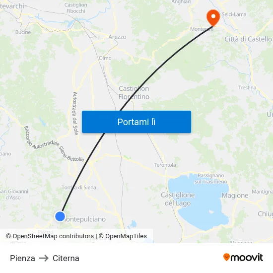 Pienza to Citerna map
