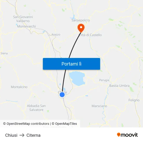 Chiusi to Citerna map