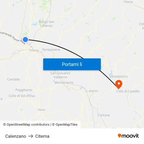 Calenzano to Citerna map