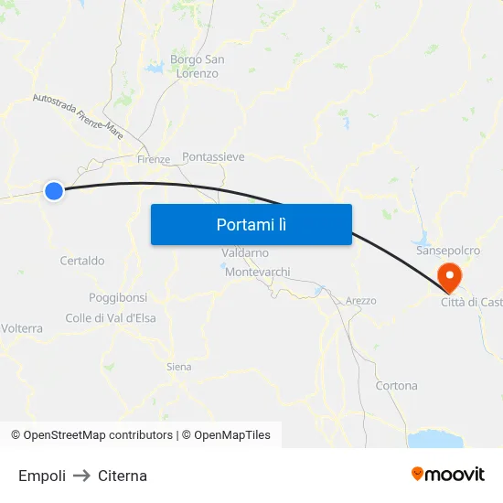 Empoli to Citerna map