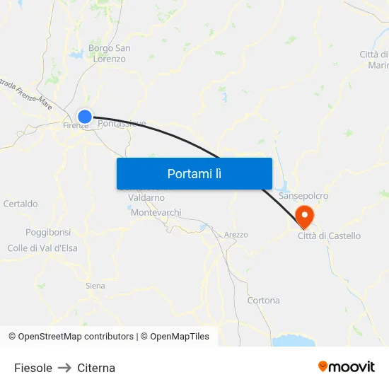 Fiesole to Citerna map