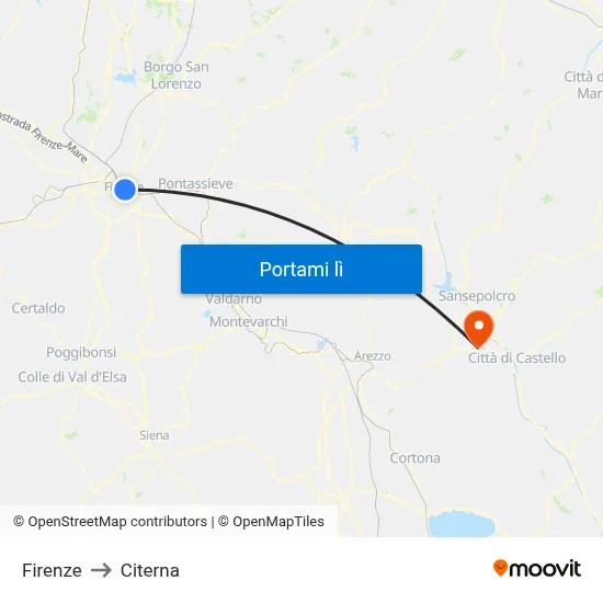 Firenze to Citerna map