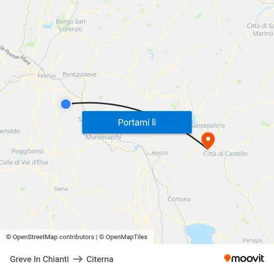 Greve In Chianti to Citerna map