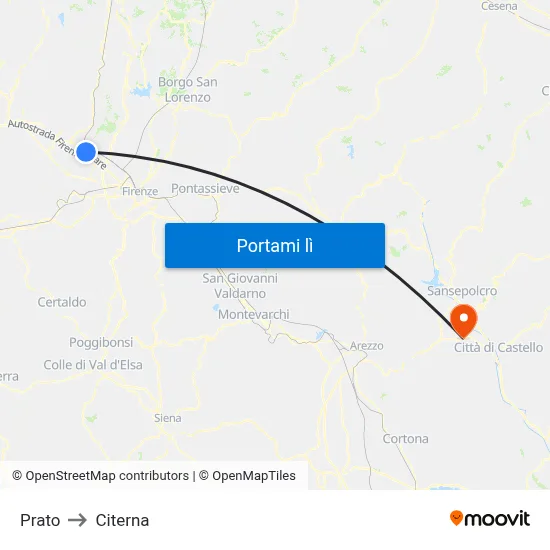 Prato to Citerna map