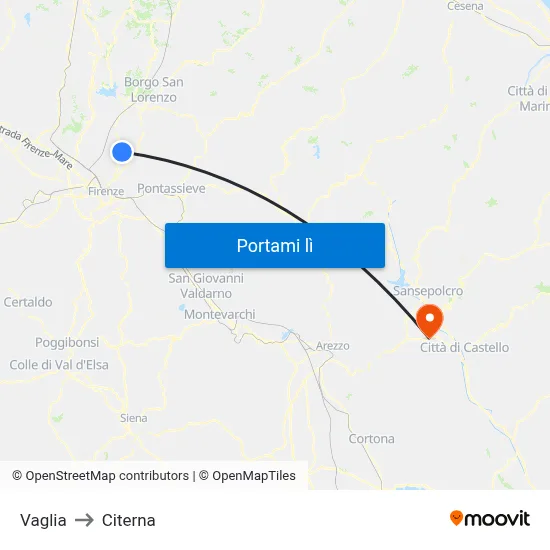 Vaglia to Citerna map