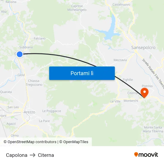 Capolona to Citerna map