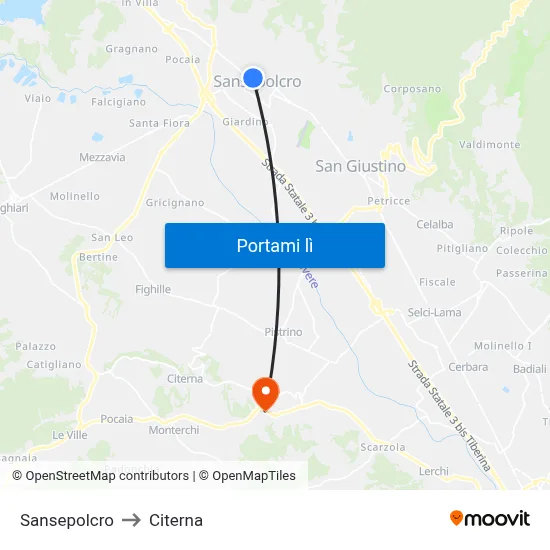 Sansepolcro to Citerna map