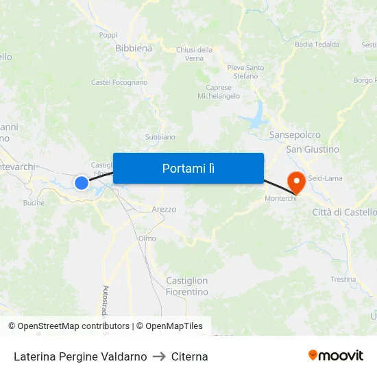 Laterina Pergine Valdarno to Citerna map