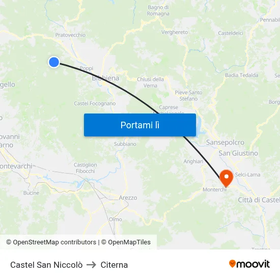 Castel San Niccolò to Citerna map