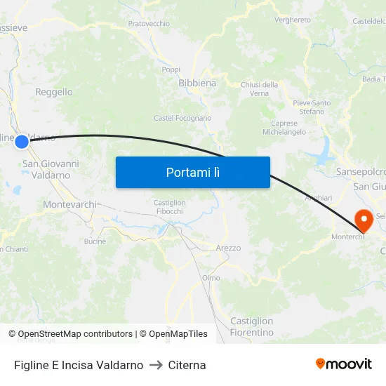 Figline E Incisa Valdarno to Citerna map